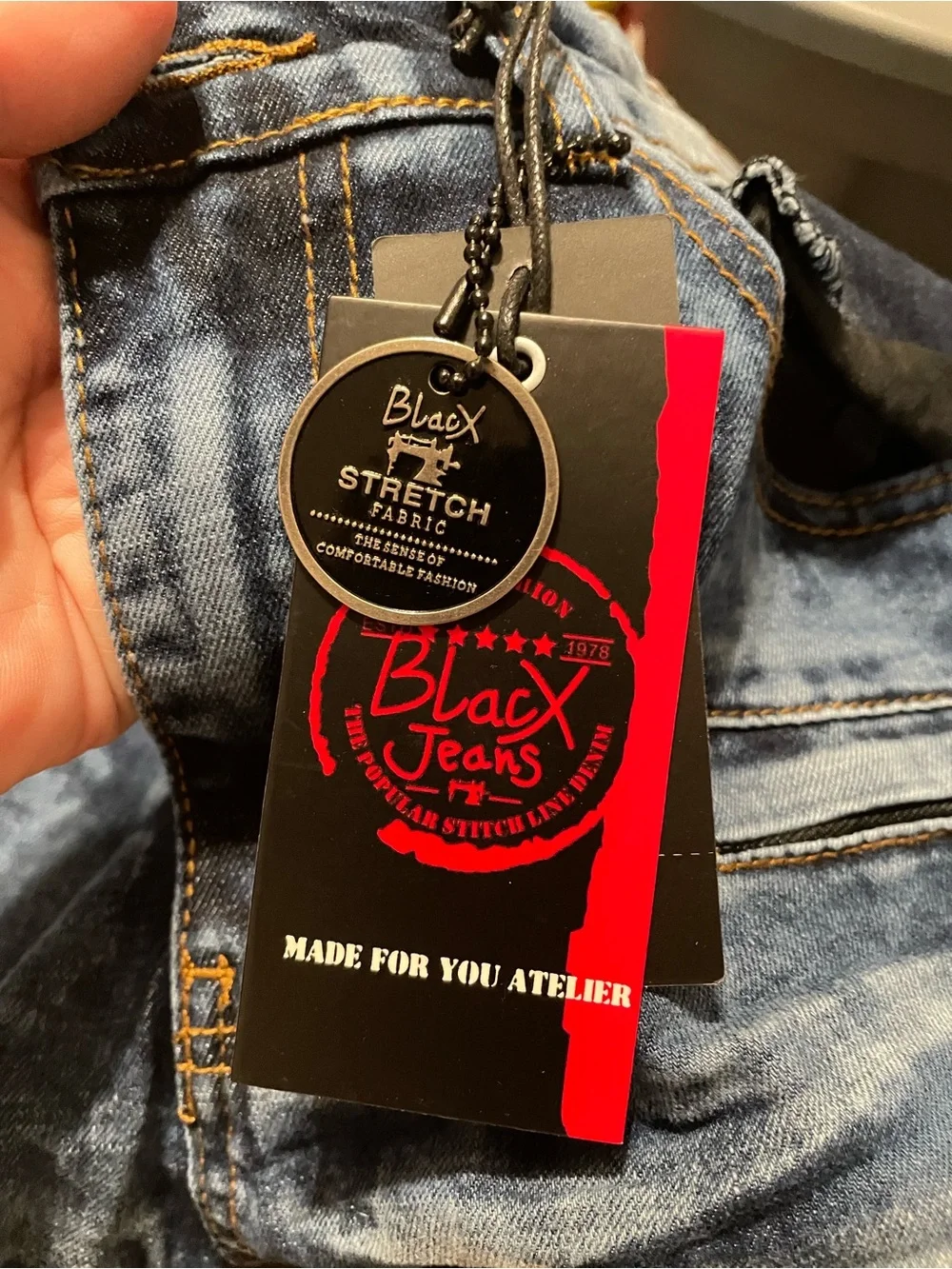 Men’s Blue Washed Flared Moto Jeans